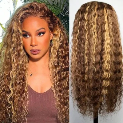 13x6 Highlight Human Hair Lace Front Deep Wave Wig