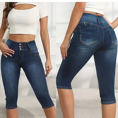 Women's High - Waist Stretch Denim Capri Jeans