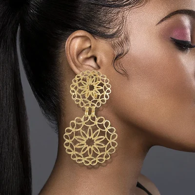 Women Big Drop Earrings Two Tone