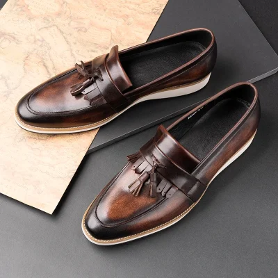 Men Loafers Leather Shoes One Step Slip-on